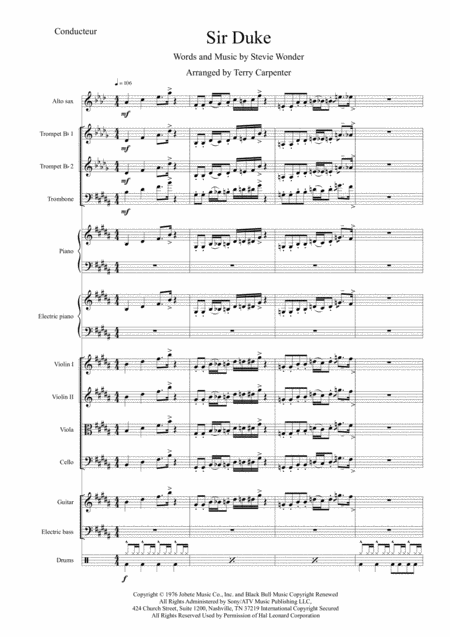 Sir Duke Instrumental For String Quartet And Jazz Combo Sheet Music