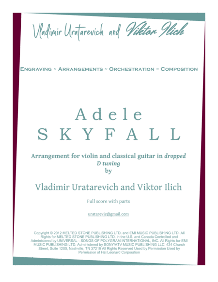 Free Sheet Music Skyfall By Adele For Dropped D Classical Guitar And Violin