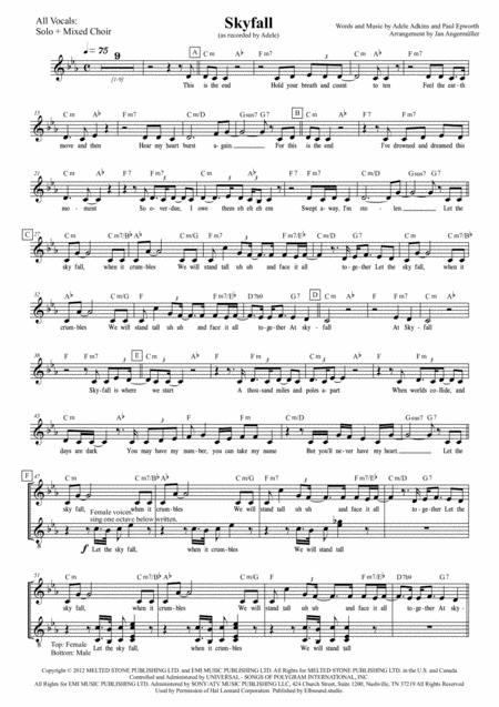 Free Sheet Music Skyfall Vocals And Background Vocals Based On The Original Adele Recording