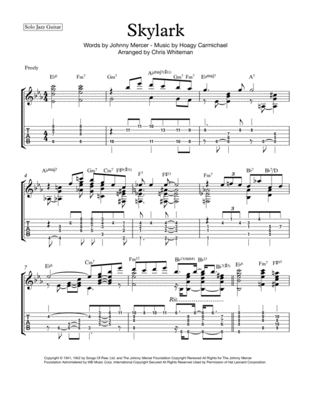 Free Sheet Music Skylark Jazz Guitar Chord Melody