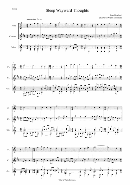 Sleep Wayward Thoughts For Flute Clarinet And Guitar Sheet Music