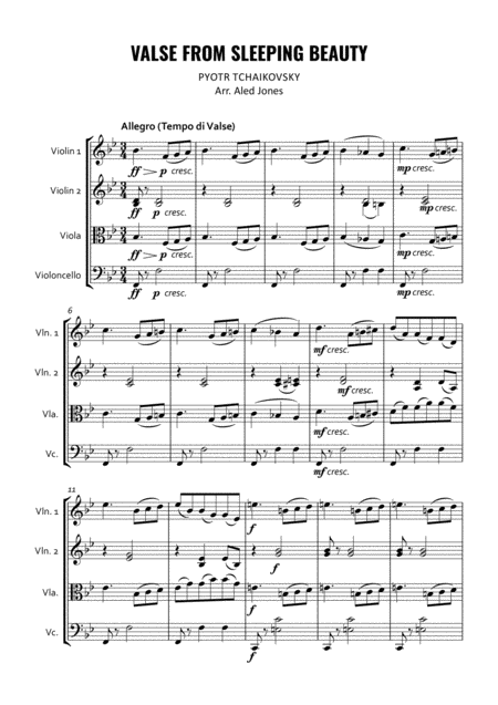 Sleeping Beauty Waltz For String Quartet Sheet Music