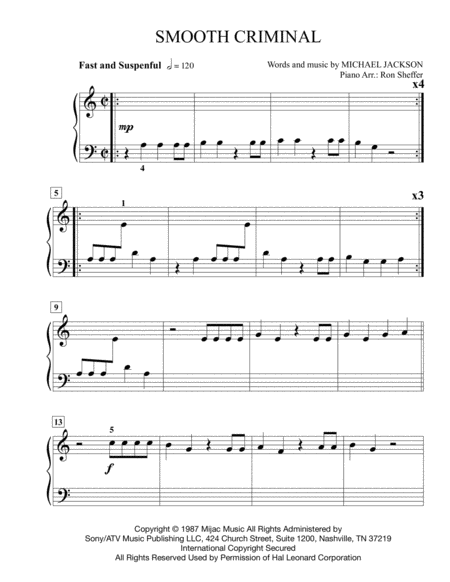 Smooth Criminal Easy Piano In An Easier Key Am Sheet Music