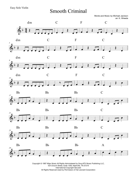 Smooth Criminal For Easy Solo Violin Sheet Music