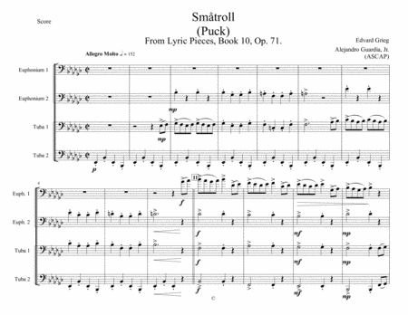 Smtroll Puck From Griegs Lyric Pieces For Tuba Euphonium Quartet Sheet Music