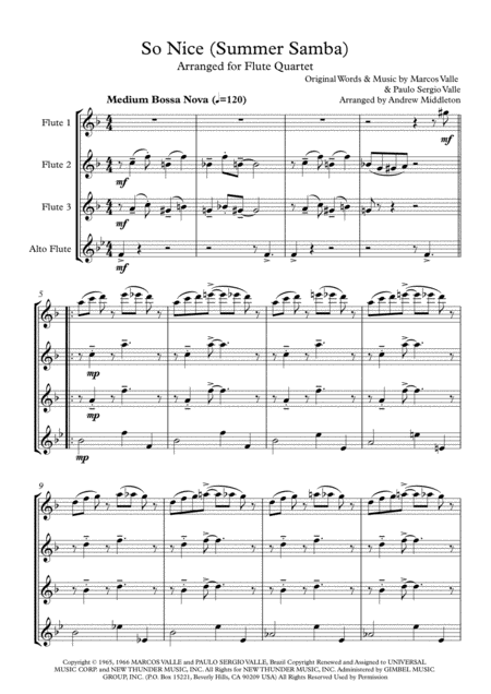 So Nice Summer Samba Arranged For Flute Quartet Sheet Music