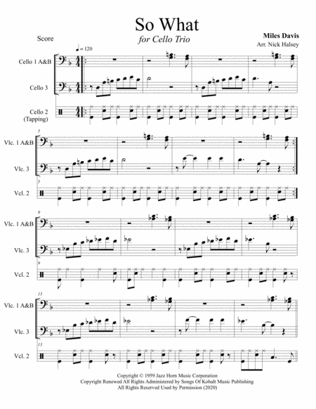 Free Sheet Music So What Cello Trio