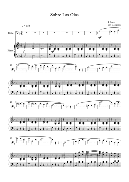 Free Sheet Music Sobre Las Olas Over The Waves Juventino Rosas For Cello Piano