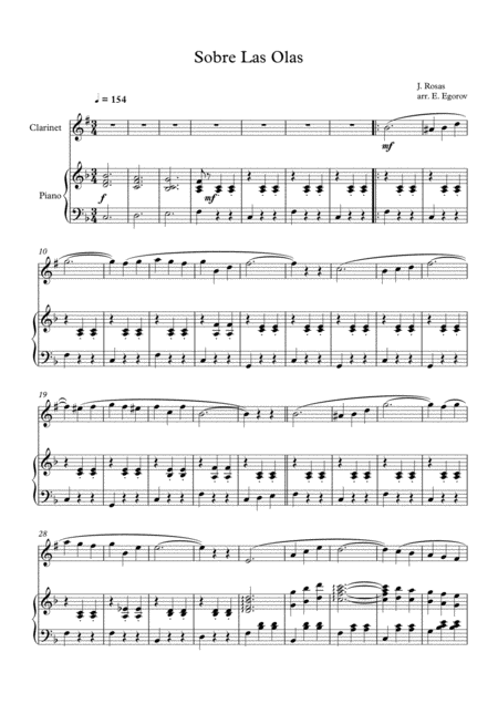 Free Sheet Music Sobre Las Olas Over The Waves Juventino Rosas For Clarinet Piano