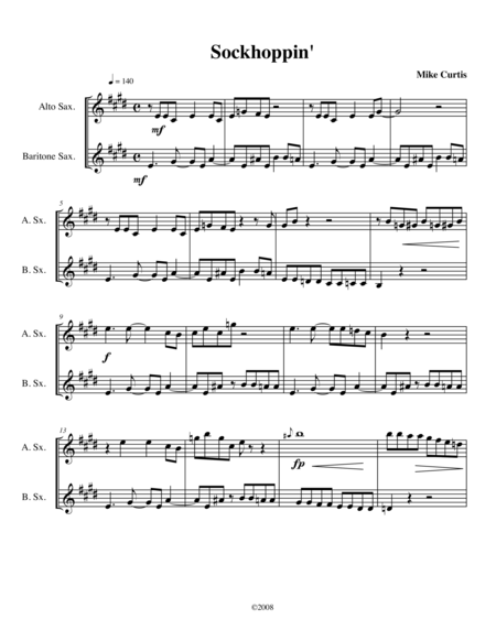 Free Sheet Music Sockhoppin For Alto And Bari Sax Duo Or Soprano And Tenor Sax Duo