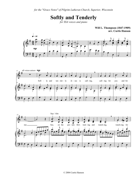 Softly And Tenderly Ssa Sheet Music