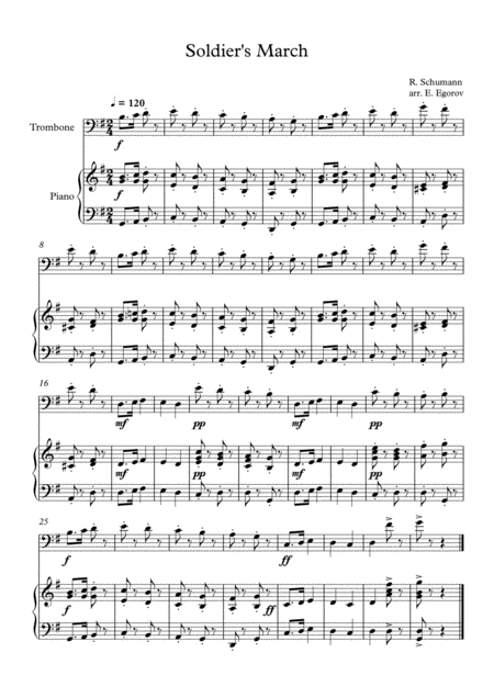 Soldiers March Robert Schumann For Trombone Piano Sheet Music