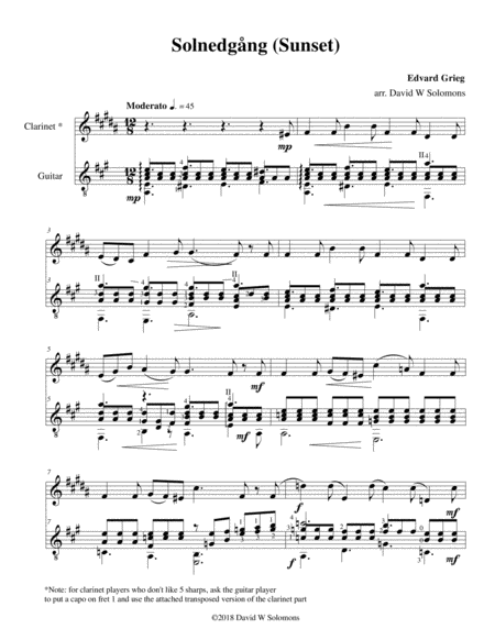 Solnedgng Sunset For Clarinet And Guitar Sheet Music