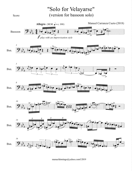 Solo For Velayarse Version For Basoon Solo Sheet Music