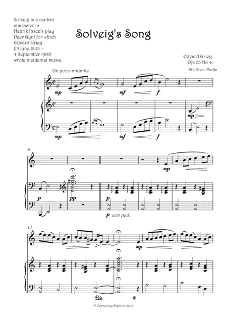 Free Sheet Music Solveigs Song Flute And Piano Grieg Peer Gynt Suite