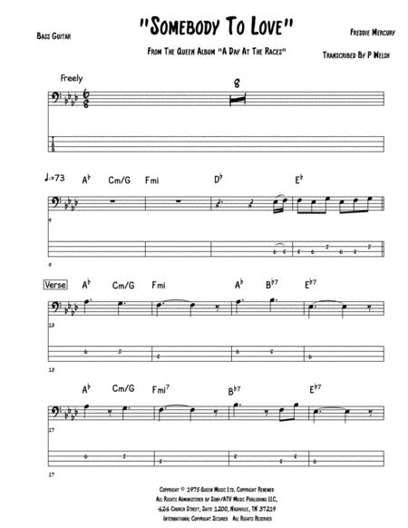 Free Sheet Music Somebody To Love Bass Guitar Tab