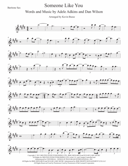 Someone Like You Bari Sax Sheet Music