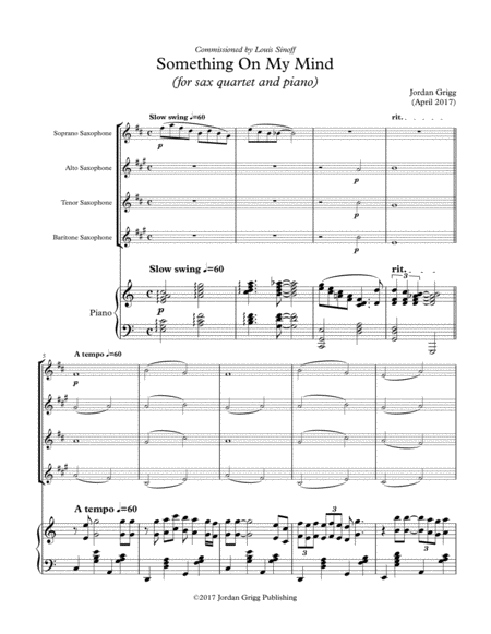 Something On My Mind For Sax Quartet And Piano Sheet Music