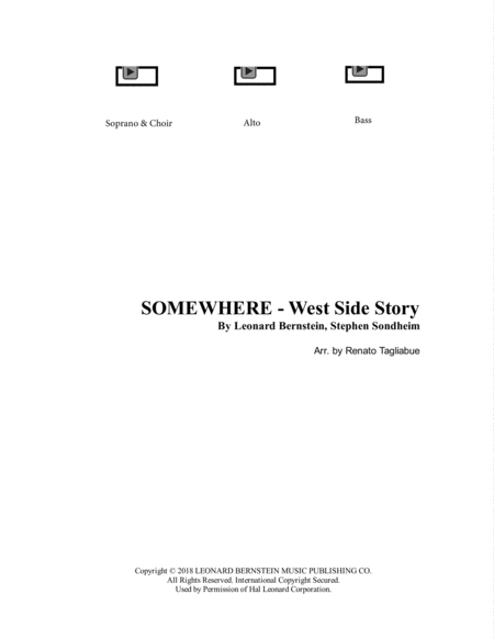 Free Sheet Music Somewhere From West Side Story Arr For Sab Choir And Piano