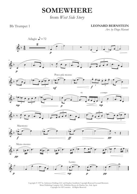 Somewhere From West Side Story For Brass Quartet Sheet Music