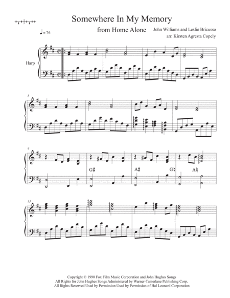 Somewhere In My Memory From Home Alone Solo Harp Arrangement Sheet Music