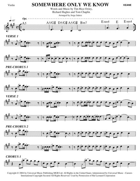 Somewhere Only We Know Violin Sheet Music