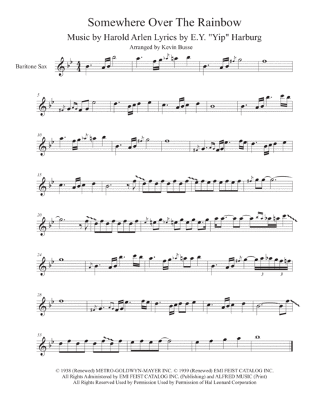 Somewhere Over The Rainbow Bari Sax Solo Sheet Music