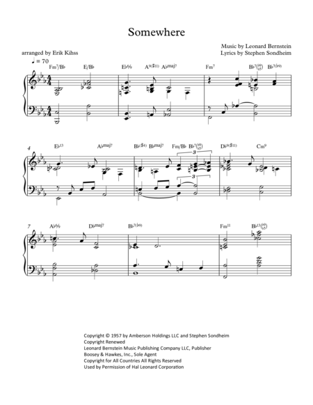 Free Sheet Music Somewhere Piano Arrangement By Erik Kihss