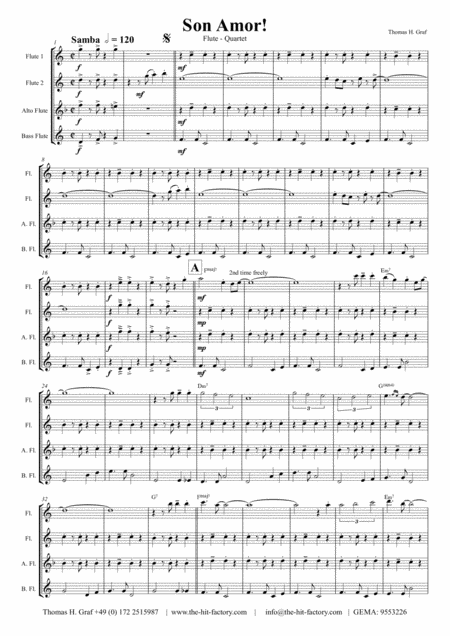 Free Sheet Music Son Amor Samba Flute Quartet