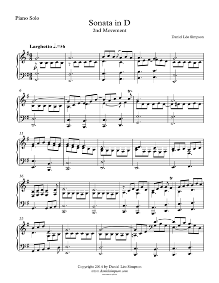 Free Sheet Music Sonata In D For Piano Solo 2nd Mvt