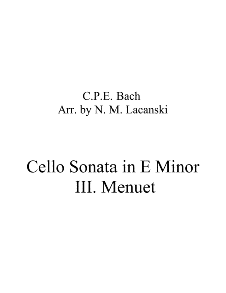 Sonata In E Minor For Cello And String Quartet Iii Menuet Sheet Music