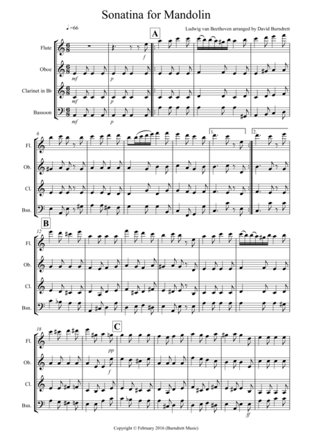 Sonatina By Beethoven For Wind Quartet Sheet Music