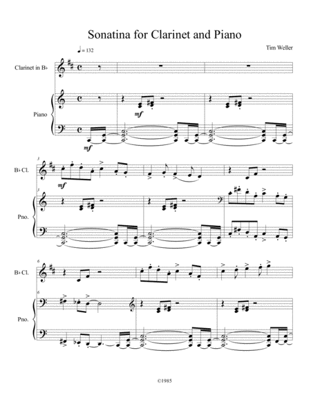 Free Sheet Music Sonatina For Clarinet And Piano Movement Iii Summer Shower Piano Acc