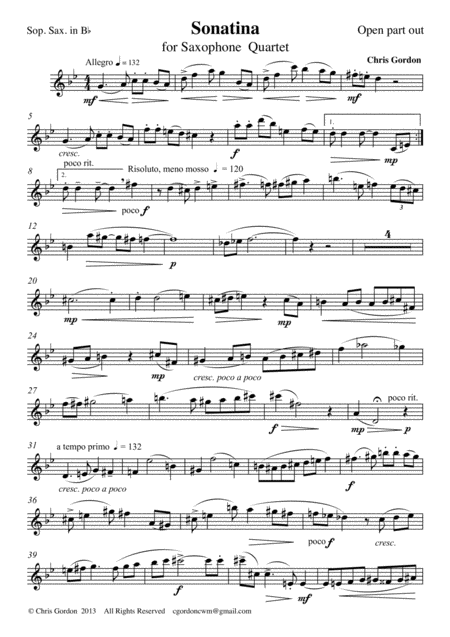 Free Sheet Music Sonatina For Saxophone Quartet Soprano Saxophone Part