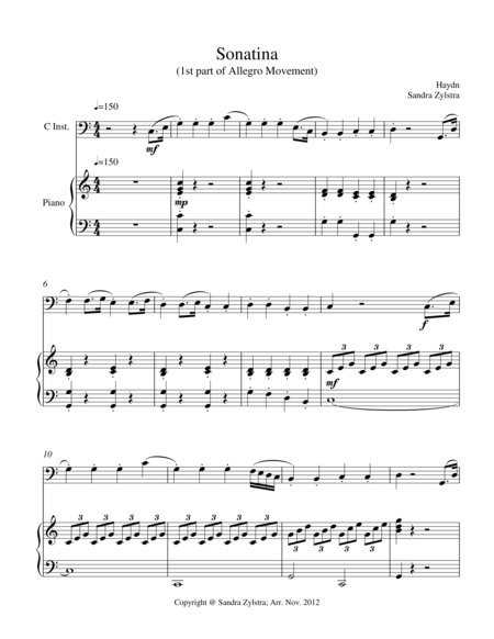 Free Sheet Music Sonatina Haydn Bass C Instrument Solo