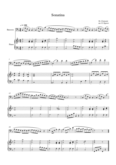 Sonatina In C Major Muzio Clementi For Bassoon Piano Sheet Music