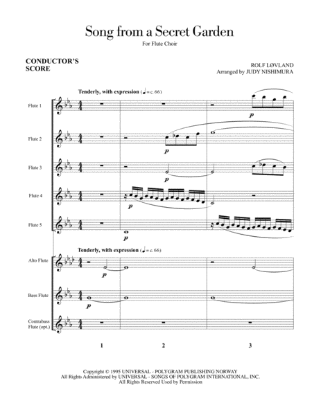 Song From A Secret Garden For Flute Choir Sheet Music