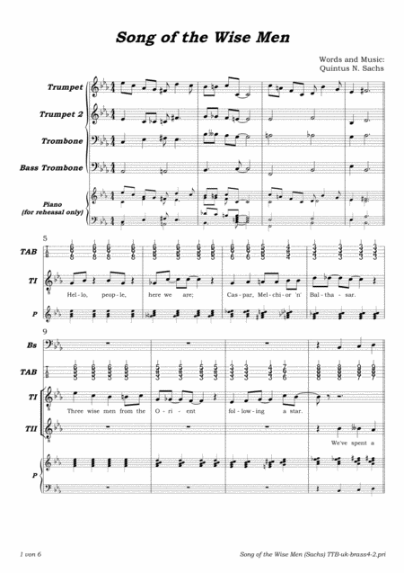 Free Sheet Music Song Of The Wise Men
