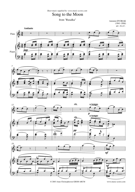 Song To The Moon Flute And Piano Sheet Music