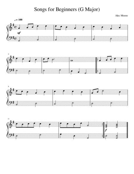 Songs For Beginners G Major Sheet Music