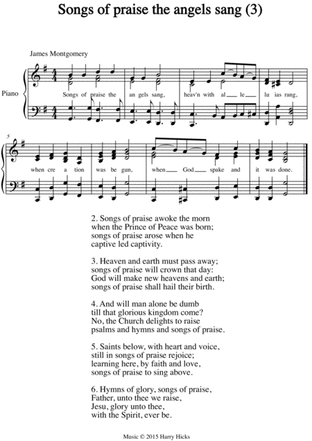 Songs Of Praise The Angels Sang The Third Of Three New Tunes Written For This Wonderful Old Hymn Sheet Music