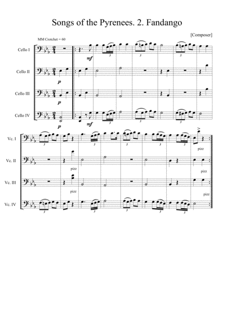 Free Sheet Music Songs Of The Pyrenees No 2 Fandango For Cello Quartet