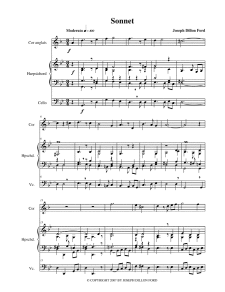 Sonnet For Cor Anglais Harpsichord And Cello Sheet Music