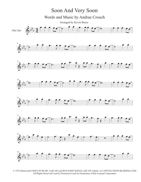 Soon And Very Soon Original Key Alto Sax Sheet Music