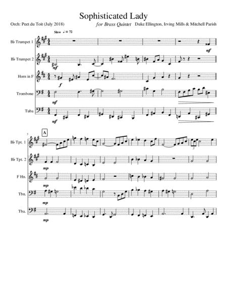 Free Sheet Music Sophisticated Lady D Ellington I Mills M Parish Brass Quintet