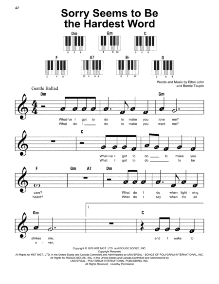 Free Sheet Music Sorry Seems To Be The Hardest Word