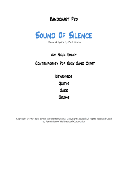 Sound Of Silence F Mi 4pc Pop Rock Band Chart Sheet Music