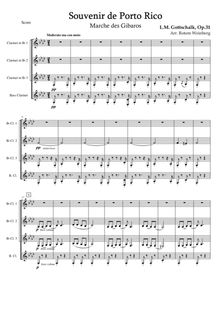 Souvernir De Porto Rico Clarinet Quartet Sheet Music