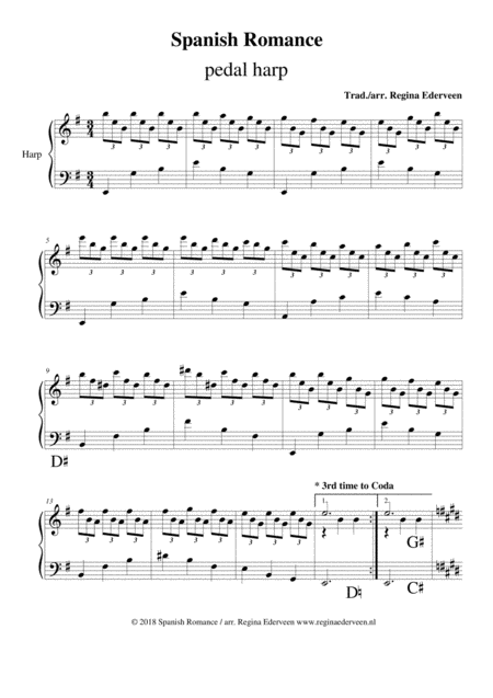 Spanish Romance Pedal Harp Solo Sheet Music