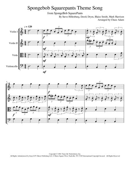 Spongebob Squarepants Theme Song String Quartet Sheet Music